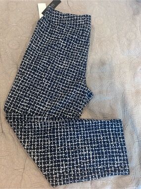 Isaac Mizrahi Navy and White Patterned Dress Pants